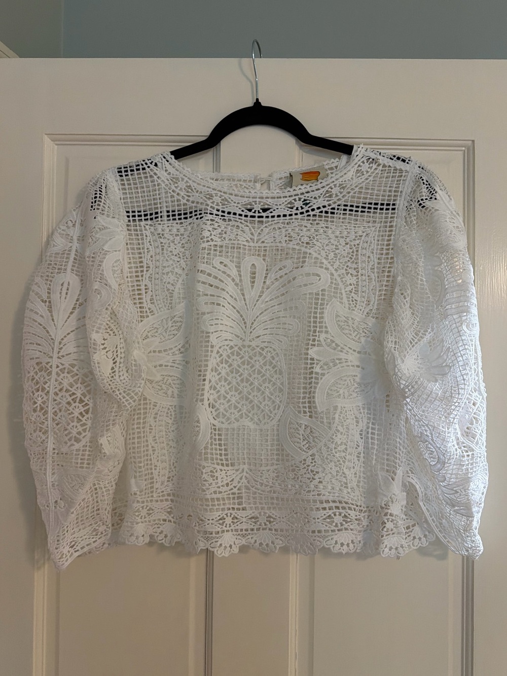FARM Rio Guipure White Crochet Pineapple Lace Crop Top - Picture 2 of 6